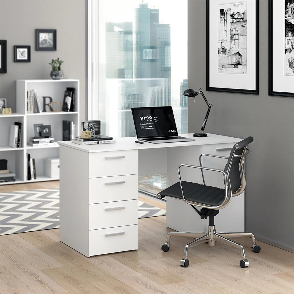 Scrivania Nico, Bianco, 137 x 60 cm, adatto come postazione di lavoro e combinabile con sistemi di scaffalature