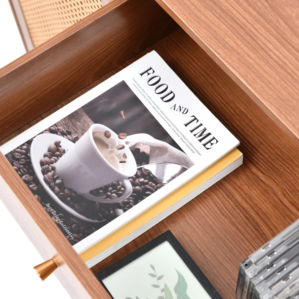 Cassettiera con 2 Ante e 3 Cassetti; Ripiano Regolabile; Stile Vintage; in Legno e Metallo; 150×40×90 cm; Noce