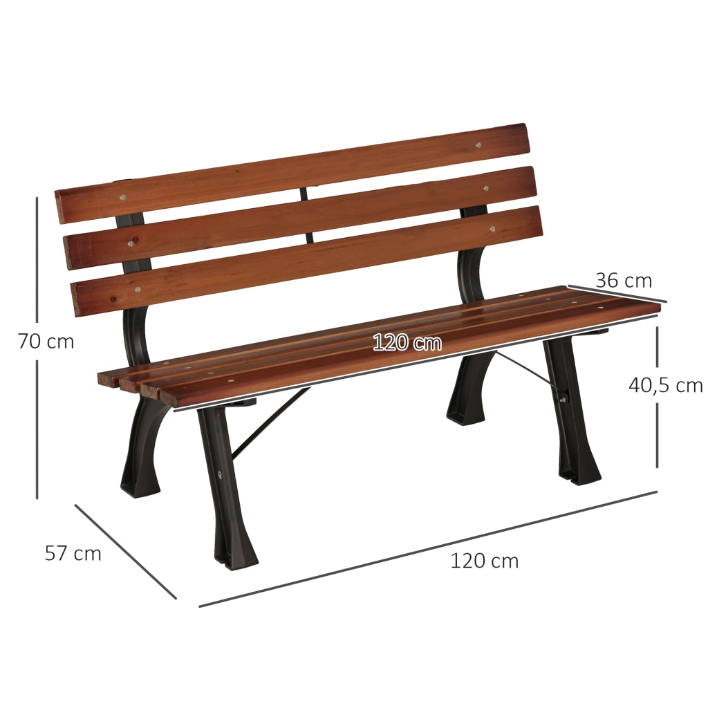 Panchina per 2 Persone ¨C zephmum ¨C Gussaluminium e Legno Naturale, 120x57x70 cm, Marrone