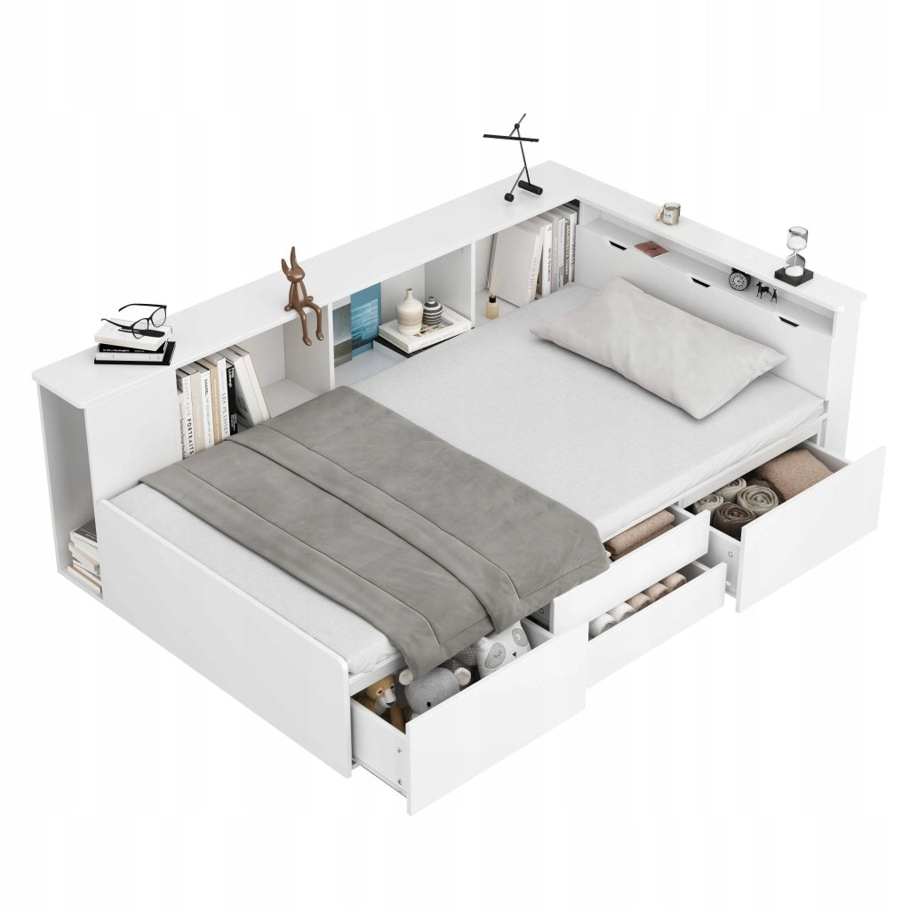 Letto a castello per bambini 90x200cm - Xylo - Bianco, con cassetti e scaffale