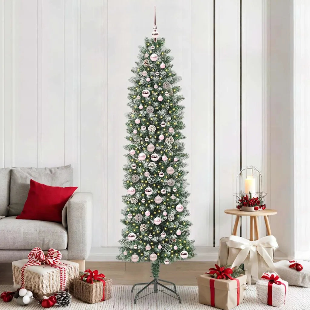 Albero di Natale | Decorazioni natalizie Artificiale Sottile Verde e Bianco 210 cm