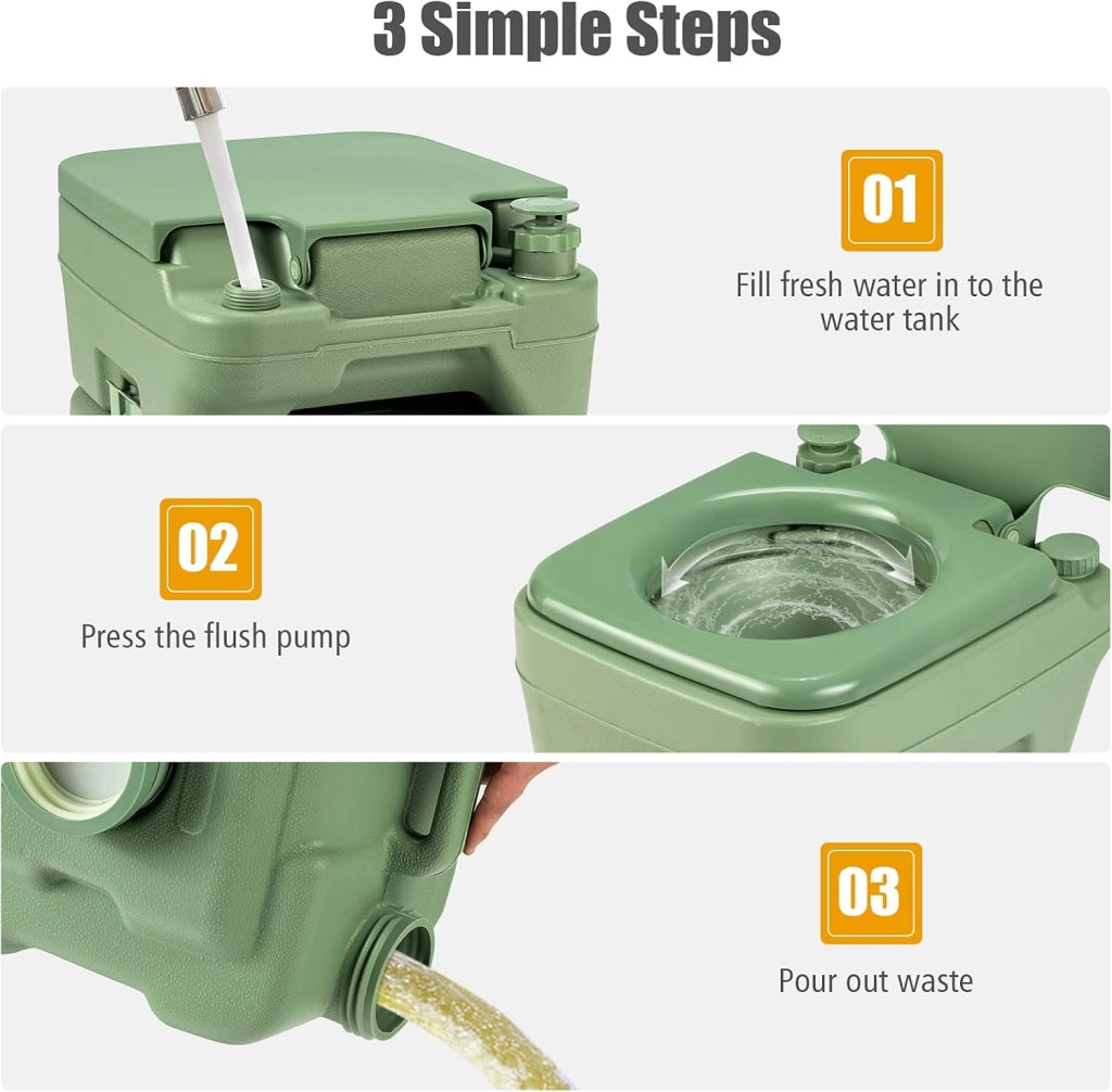 GIANTEX WC portatile da campeggio con serbatoio d'acqua dolce 12 litri e serbatoio dell'acqua di scarico 20 l, smontabile, interno ed esterno, per campeggio pesca viaggio barca (verde)
