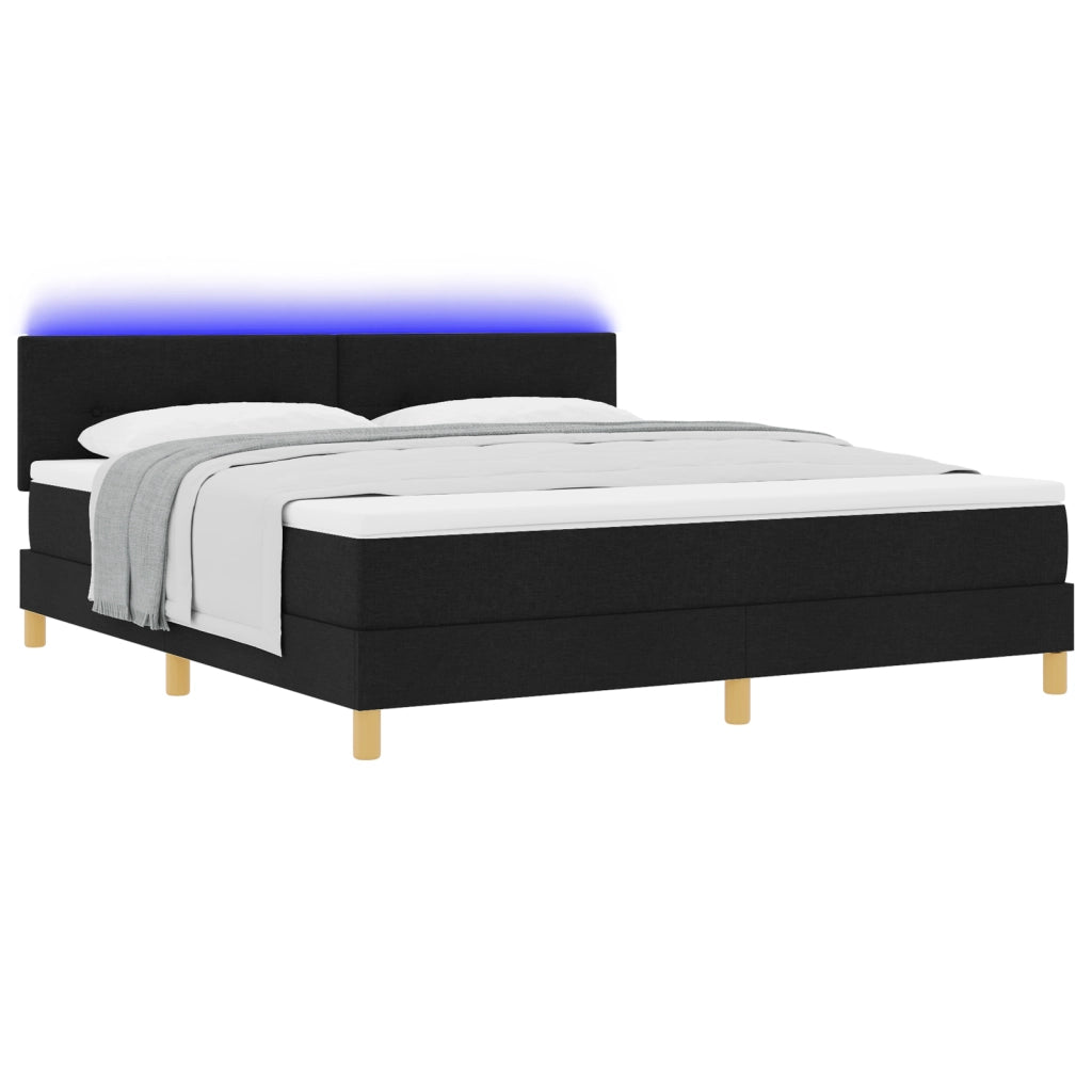 Letto con Rete a Molle con Materasso e LED Nero 180x200 cm Tessuto