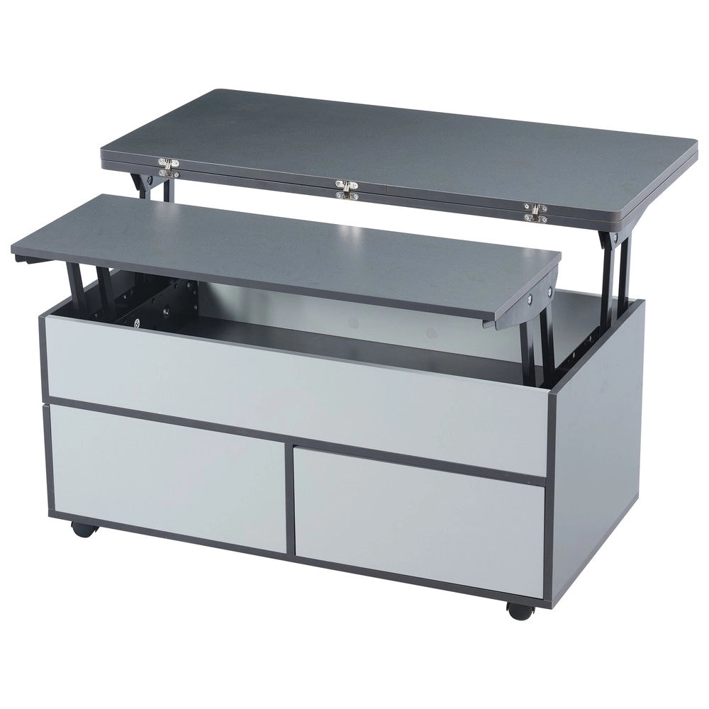 Tavolino da Caff¨¨ Multifunzionale ¨C MINIMAL ¨C Grigio/Bianco, con Cassetti e Ripiano, 100x98x65