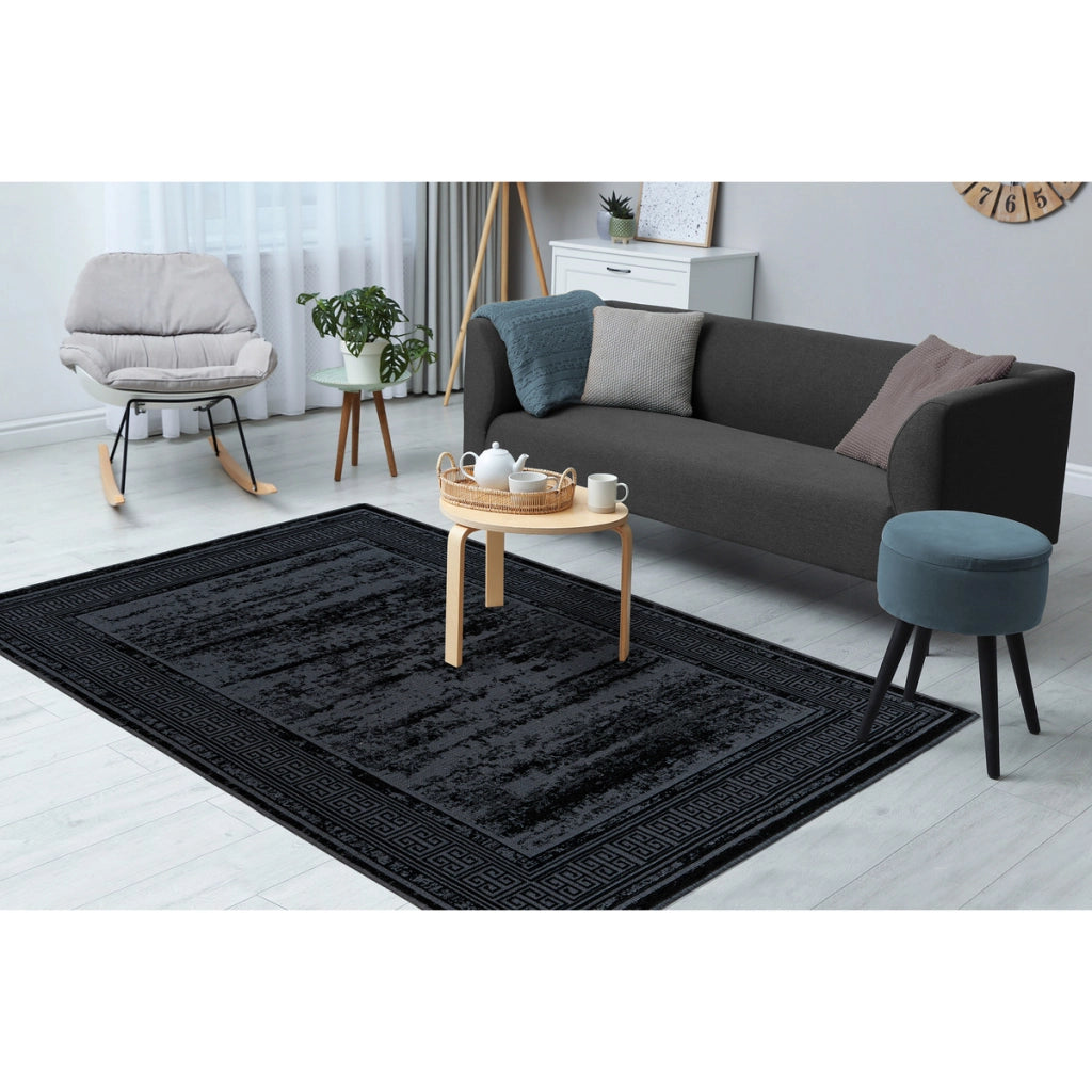 Tappeto Kalea in poliestere a tessitura piatta nero 80x150 cm