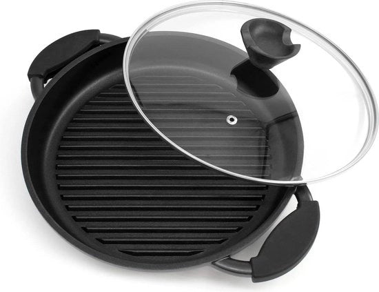 Padella in alluminio fuso - Maniglie in silicone - Coperchio resistente al forno - Fondello in acciaio legato - Induzione - 27cm - Superficie antiscivolo