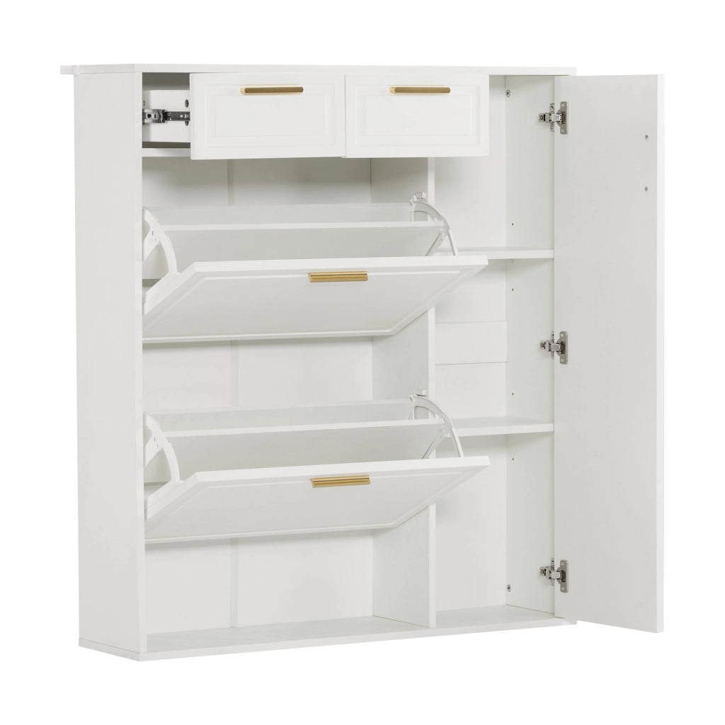 Scarpiera bianca con cassetti, ante e ripiani regolabili 95x24x107,5 cm