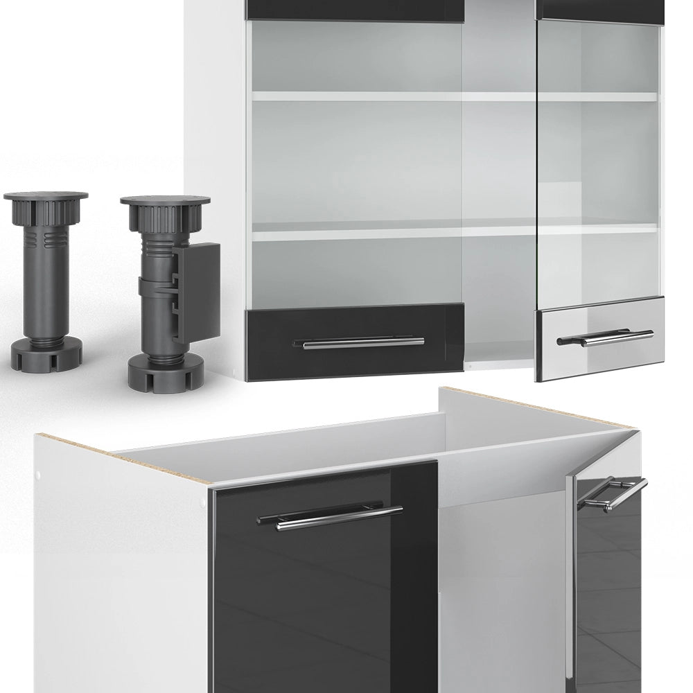 Cucina componibile Fame-Line Antracite lucido/Bianco 235 cm, PL Marmo Vicco