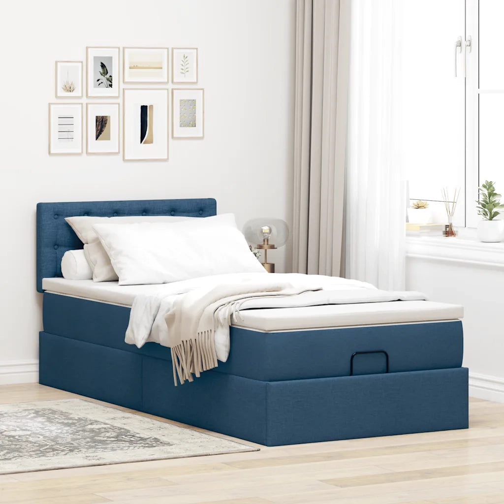 Pouf Letto con Materasso Blu 90x200 cm in Tessuto 3311600