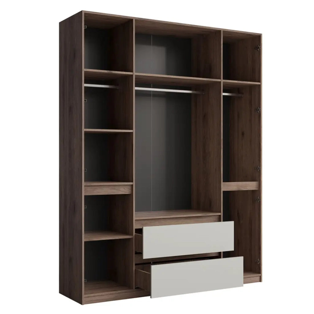 Armadio NUBIA 180 cm noce e grigio – 6 porte a battente con 2 cassetti