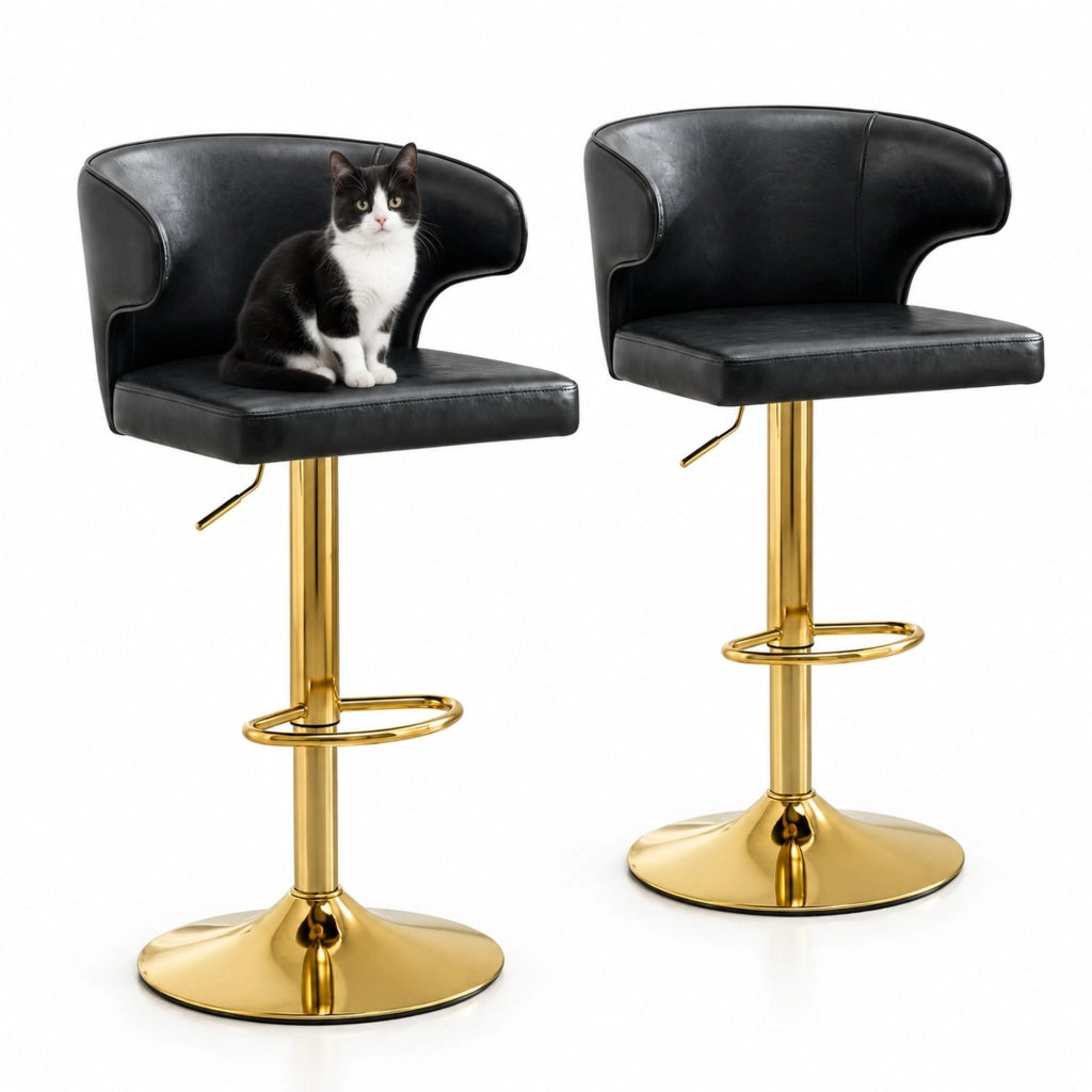 Set di 2 sgabelli da bar regolabili e girevoli in PU nero, 85-110 cm