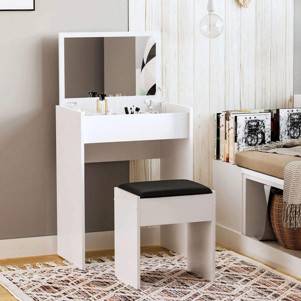 Postazione Trucco con Specchio Richiudibile ¨C Zephmum ¨C MDF Bianco, 60x40x79 cm