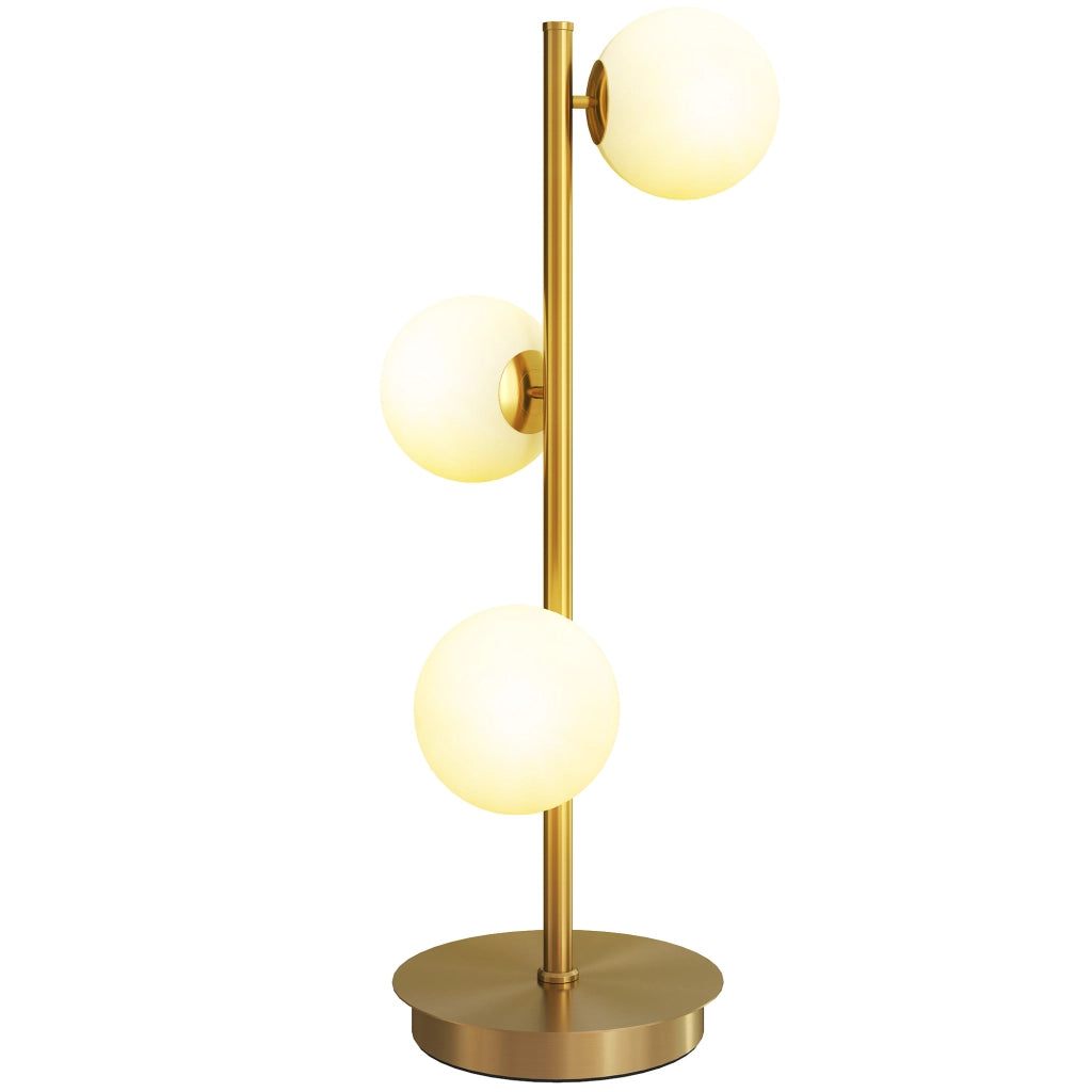 Lampada da tavolo con tre paralumi sferici ¨C Minimal ¨C acciaio, ottone, 24x24x53 cm