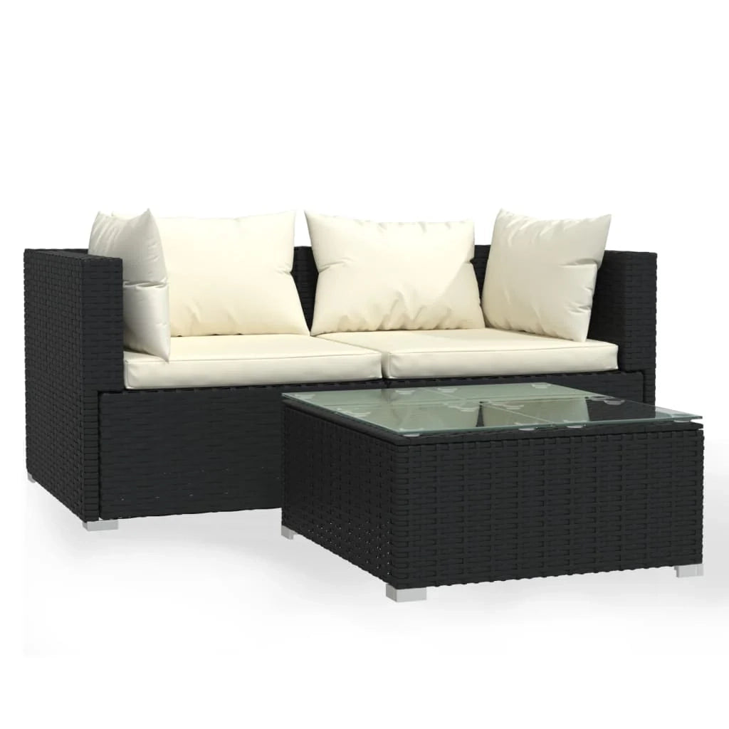 Set di mobili da giardino mobili da esterno set da 3 pezzi con cuscini resina intrecciata nera 02_0015984