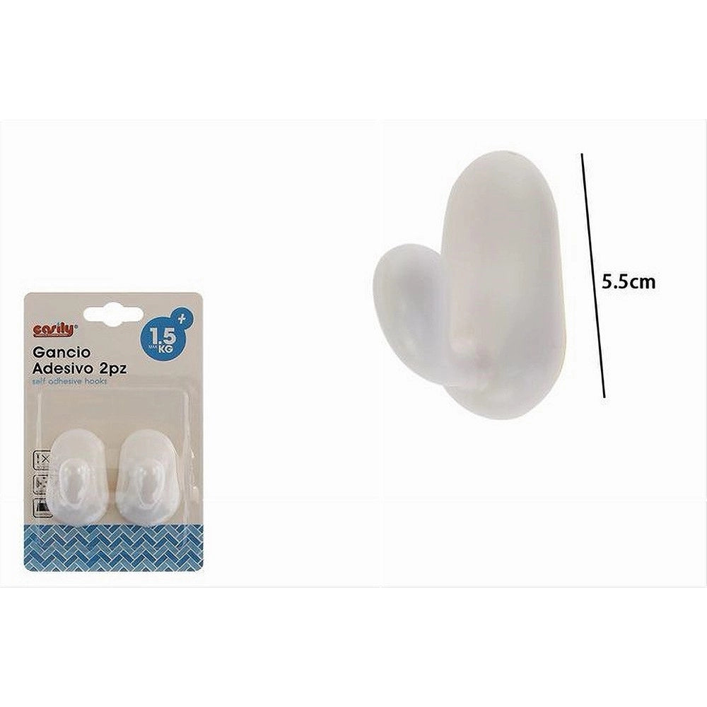 Trade Shop - Set 2 Ganci Appendini Parete Adesivi Casa Cucina Bagno Attaccapanni Bianco 87016 -