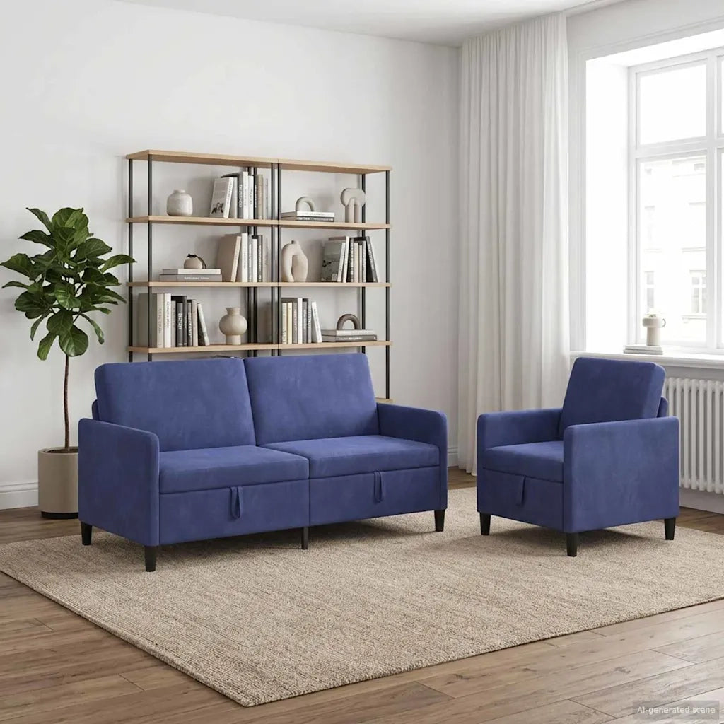 Set di Divani con Storage 2 pz Blu Polizia Poliestere 3429230
