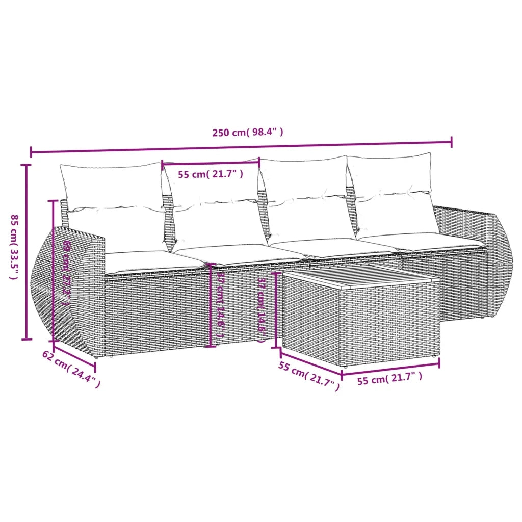 Set Divano da Giardino 5 pz con Cuscini Grigio in Polyrattan 3224884