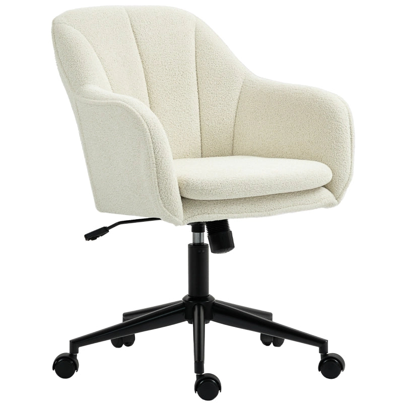 Sedia da ufficio girevole in tessuto effetto velluto con altezza regolabile e schienale curvo in poliestere beige