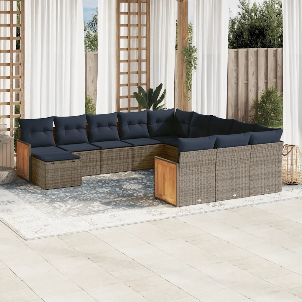 Set Divani da Giardino 12 pz con Cuscini Grigio in Polyrattan 3228266