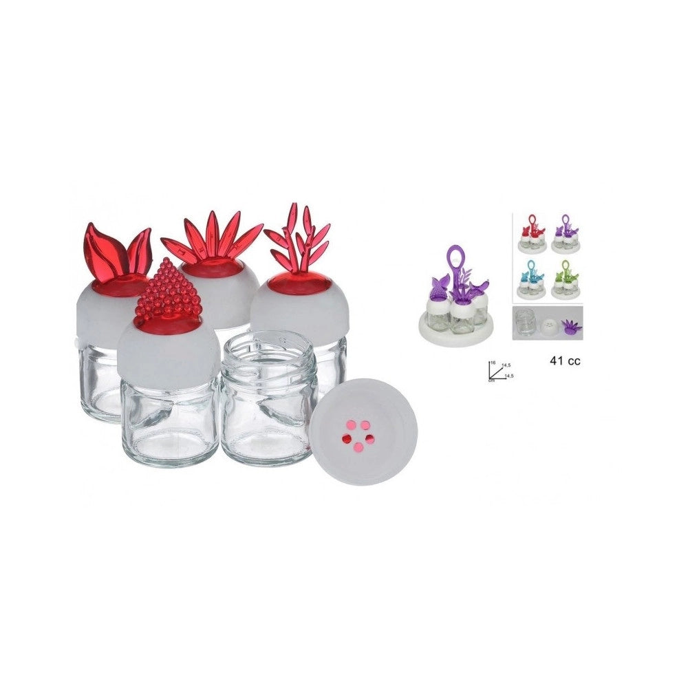 Trade Shop - Set 5 Contenitori Barattolo Natura 41cc Design Dosatore Sale Pepe Spezie Vetro -