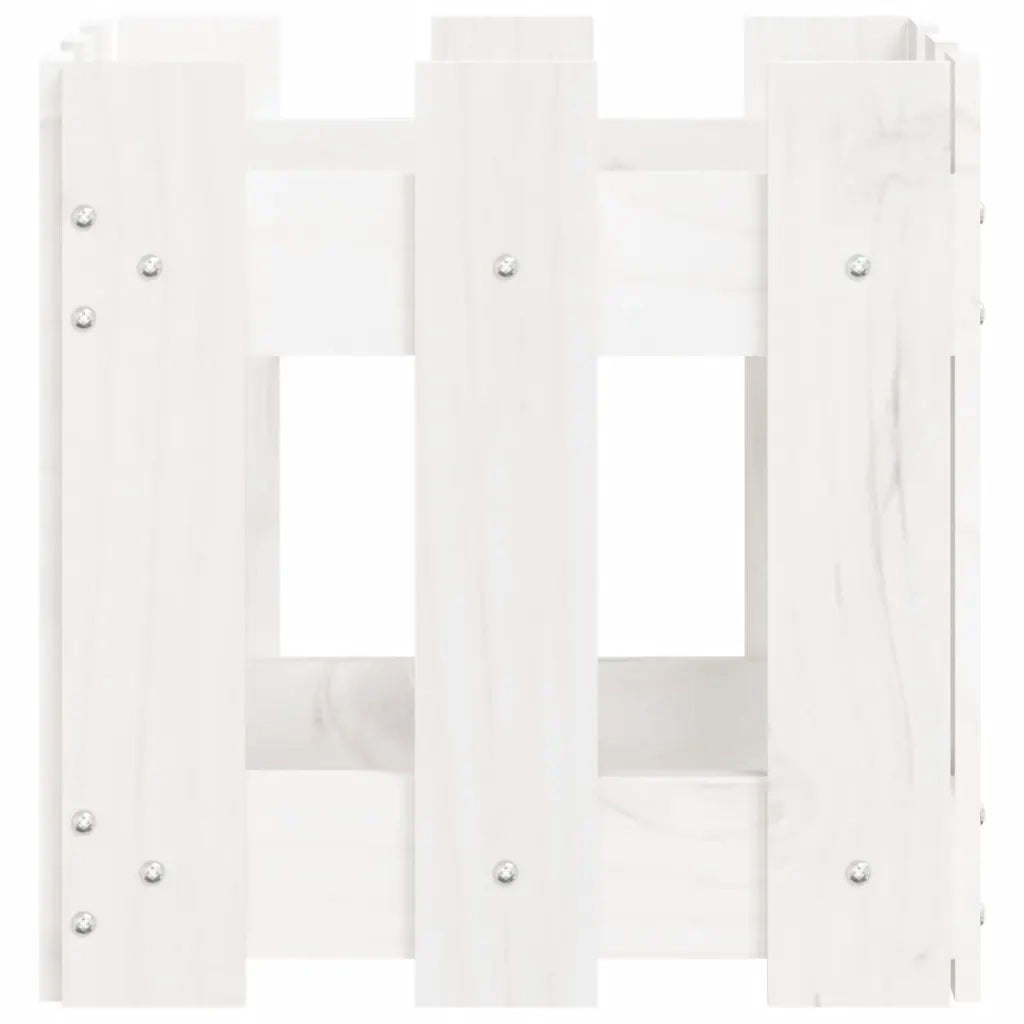 Fioriera | Cassetta per fiori | Vaso Giardino a Recinzione Bianco 30x30x30 cm Massello Pino