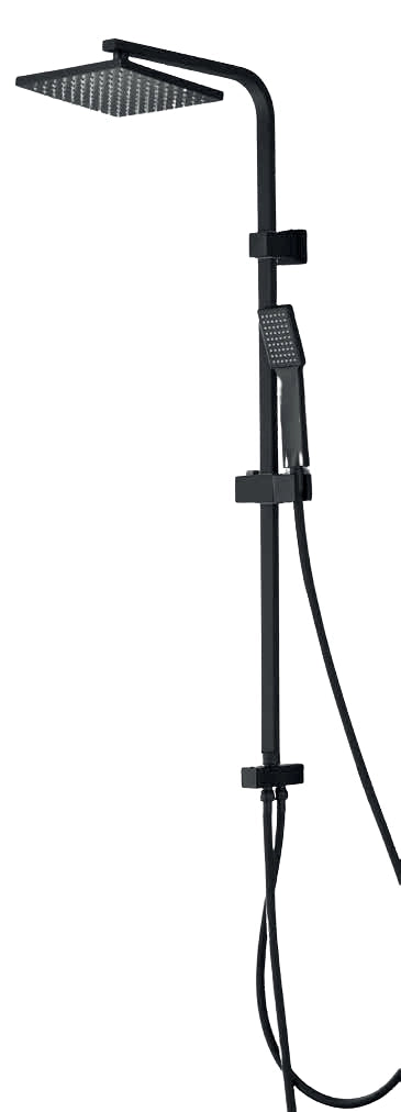 Colonna Doccia Quadrata Nero Opaco con Supporto Regolabile, Doccetta Square e Soffione 20x20 cm