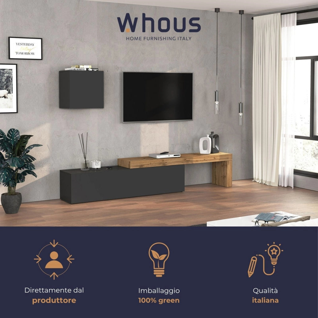 WHOUS Parete attrezzata Chronos set soggiorno antracite opaco e rovere 190/350x40 cm