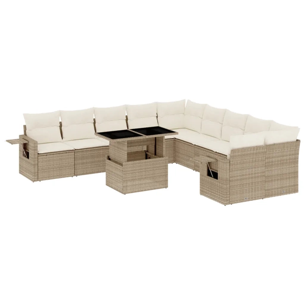Set Divani da Giardino 11 pz con Cuscini Beige in Polyrattan 3268168