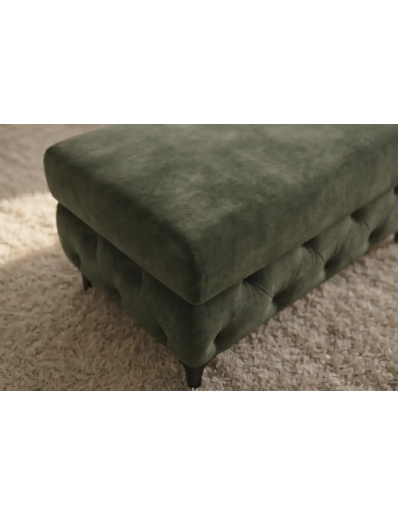 Pouf VELENA in velluto trapuntato – Verde scuro – 95 x 49 x 62 cm
