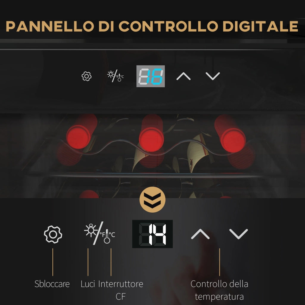 Cantinetta Frigorifero 18 Bottiglie di Vino Display e Luce LED e Controllo Temperatura