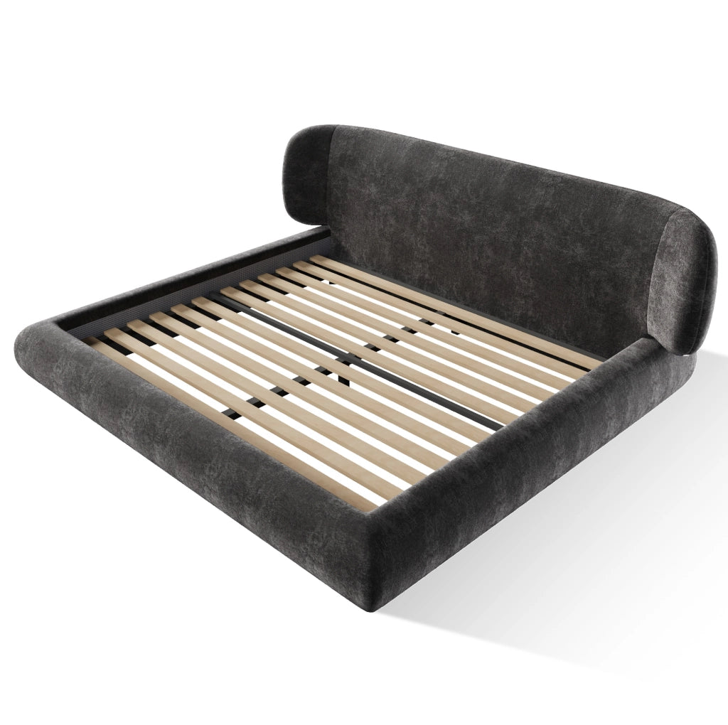 Letto matrimoniale imbottito 140 x 190 cm in ciniglia con rete a doghe e testiera; grigio