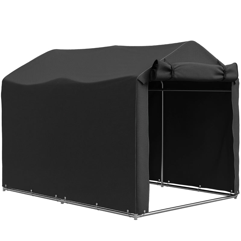 Tenda Garage 220x157x165 cm Nera con Telo PE Impermeabile UV, Telaio Zincato e Porta Avvolgibile
