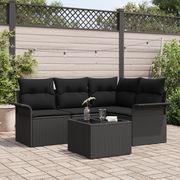 Set Divano da Giardino 5 Pezzi con Cuscini Beige in Polyrattan