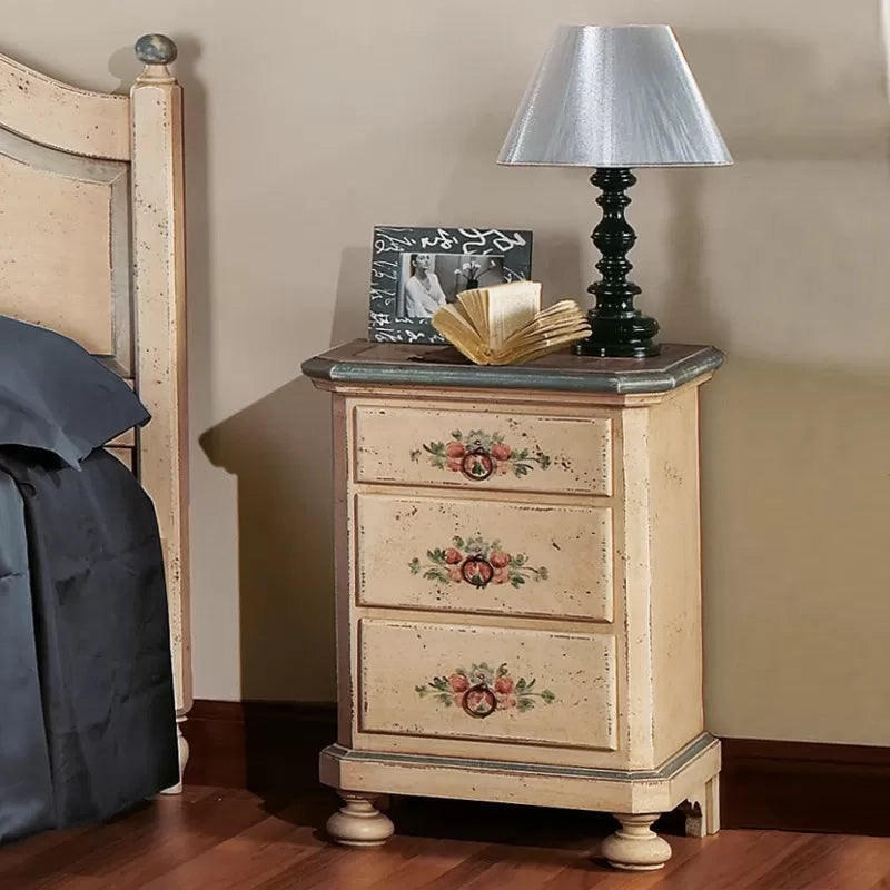  comodino arte povera 3 cassetti legno shabby avorio antico azzurro 50x38x66 (1440) - Mobili 2G