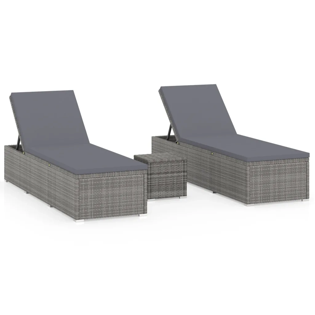 Lettini Prendisole con Tavolino 3 pz in Polyrattan Grigio 3057665