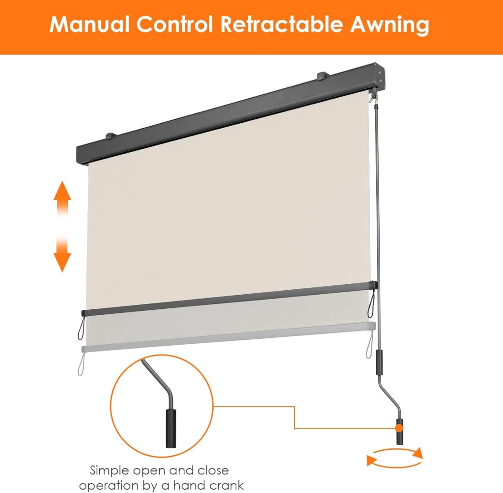 Tenda da sole verticale 180x250 cm, tenda verticale con manovella per interni ed esterni, con scatola per tende, protezione solare, protezione dal vento e privacy, per balcone, terrazza e