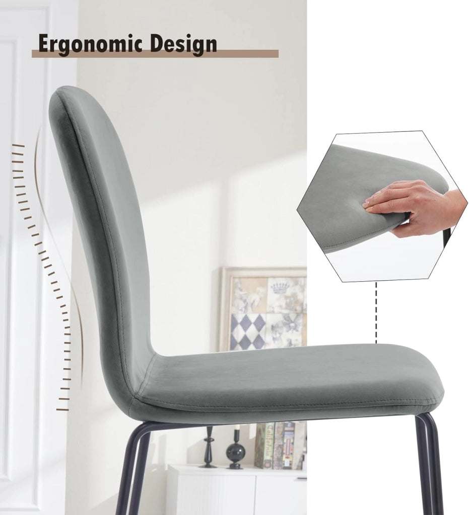 Sedie Sala da Pranzo 4 Pezzi, Sedie da Cucina, Sedie da Pranzo con Schienale, Senza Braccioli, per Soggiorno, Camera da Letto, in Velluto e Metallo, Grigio Scuro, EZS41dgr-4