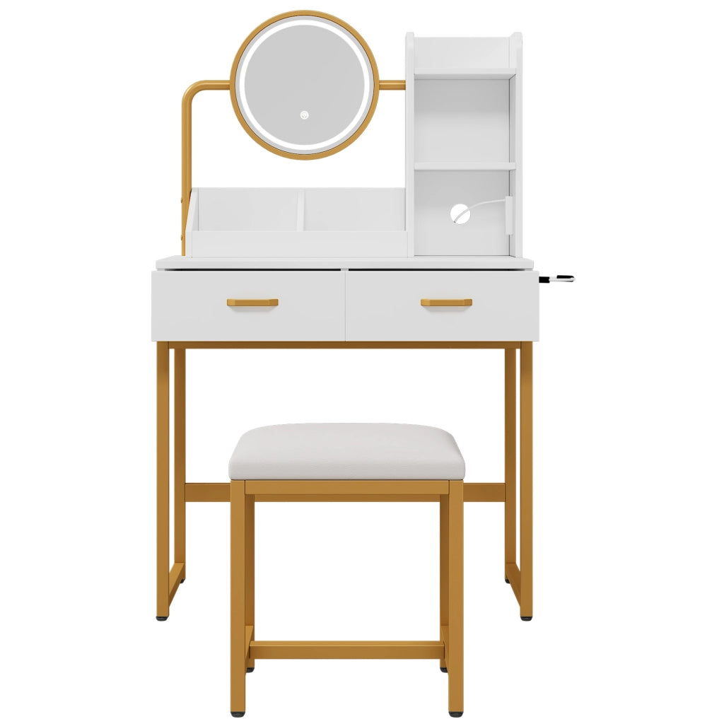 TOELETTA 80x40x138,5 cm con specchio LED, bianco/oro con sgabello