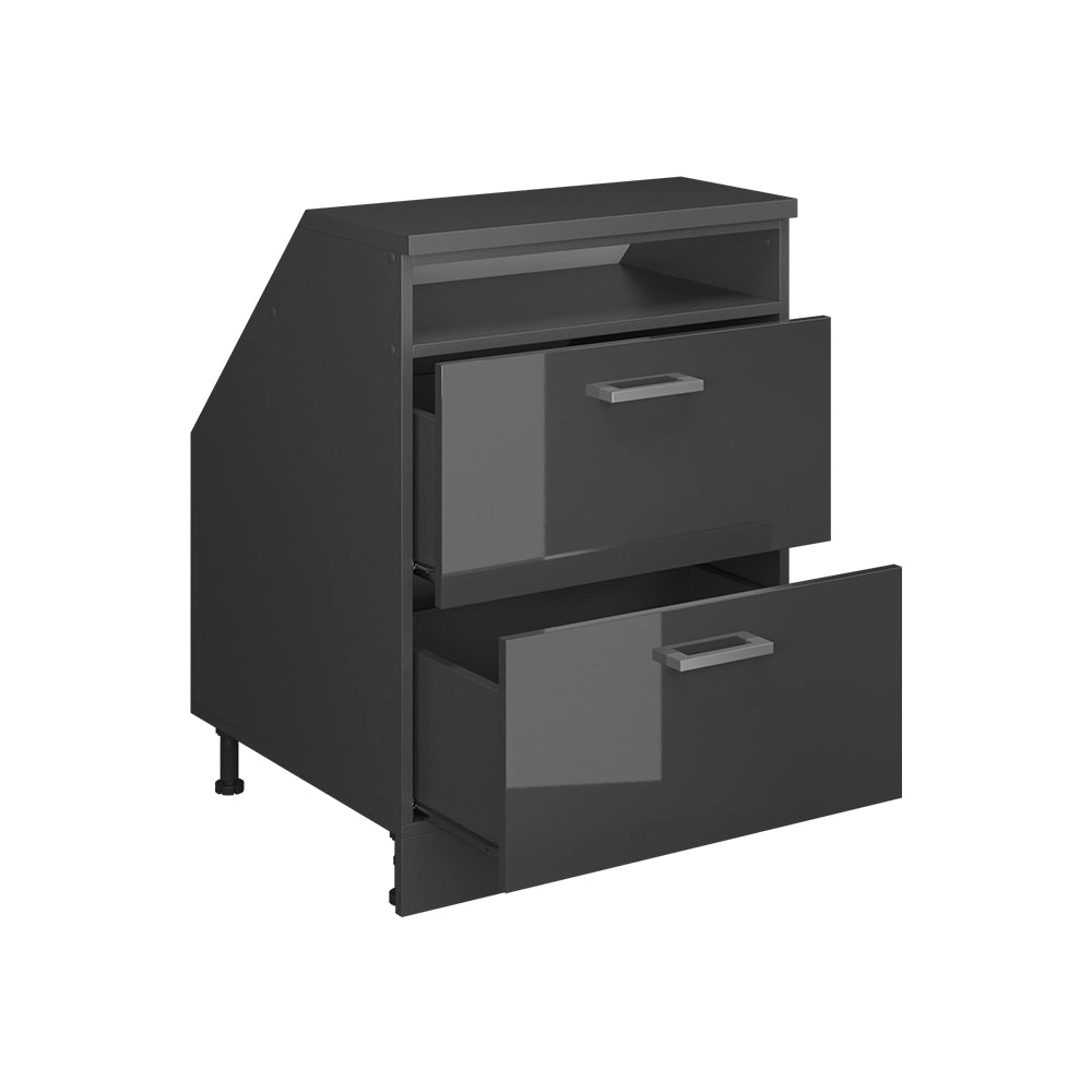 Mobile cucina sottotetto R-Line Antracite lucido/Antracite 60 cm con 2 cassetti, carcassa 60 cm profondità Vicco