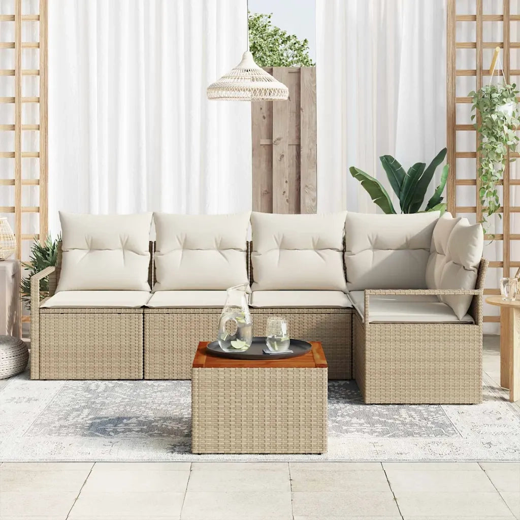 Set Divano da Giardino con cuscino 6 pcs Beige polyrattan