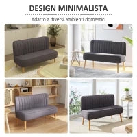 Divano 2 Posti Moderno in Tessuto Senza Braccioli, Divanetto da Salotto con Gambe in Legno, 117x56.5x77 cm, Grigio Scuro