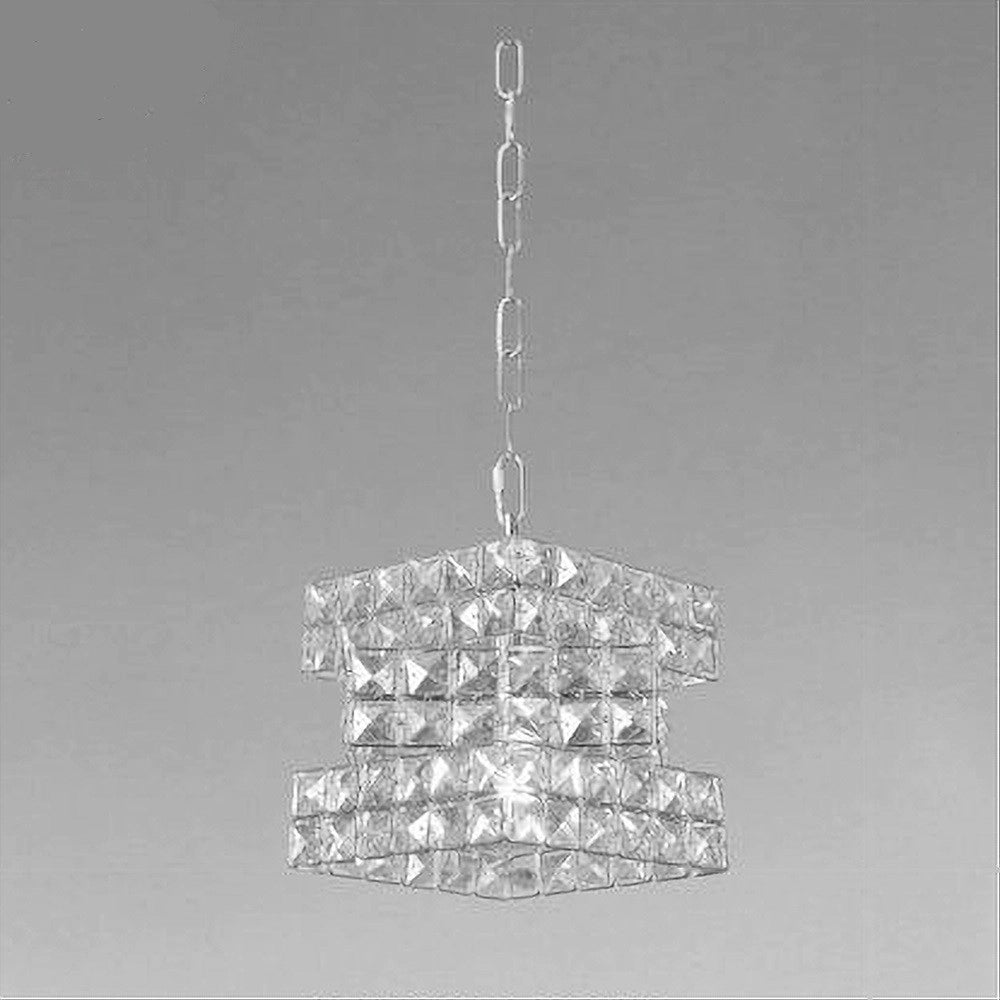 Trade Shop - Lampadario Sospeso Cubo Intrecciato Con Cristalli Lampada Luce E27 Argento 32408 -