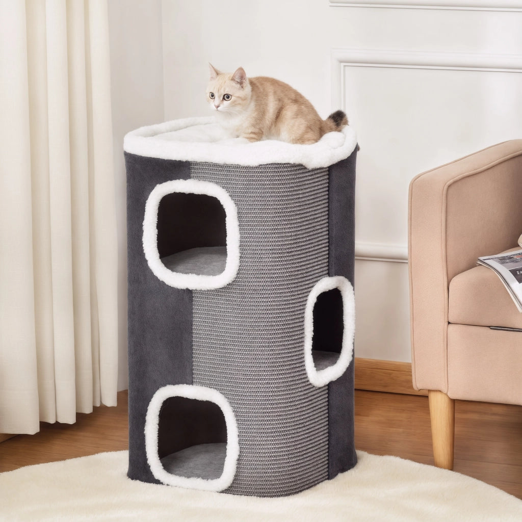 Tiragraffi per Gatti a 2 Livelli con Cuscino ¨C zephmum ¨C Grigio 40x40x49 cm