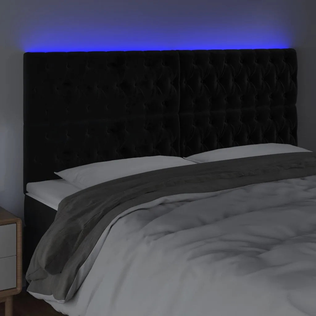 Testiera | Testata a LED Nera 180x7x118/128 cm in Velluto