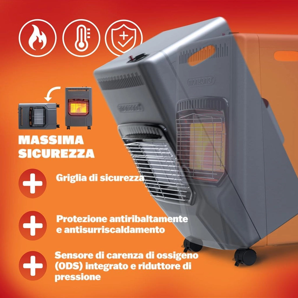 ® Stufa a Gas GH4500 Riscaldatore per Interni 4200 W 3 Impostazioni Accensione Piezoelettrica Antiribaltamento