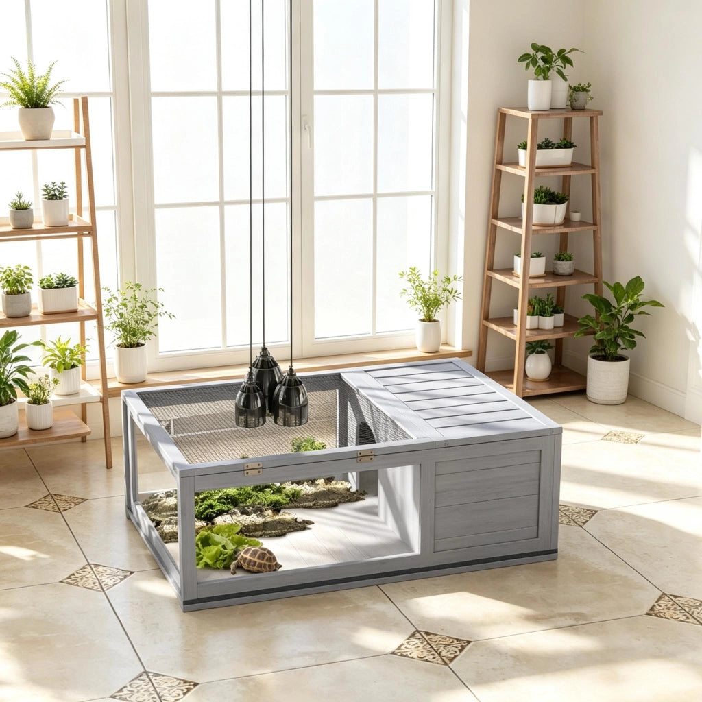 CUCCIA PER TARTARUGHE 91 x 60,5 x 32 cm GRIGIO IN LEGNO, ACRILICO E FERRO