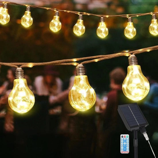 Sostegno di illuminazione solare per esterni in stile vintage 5 m 10 lampadine LED catena di luce solare per esterni resistente alle intemperie 8 modalità catena di luce per alberi