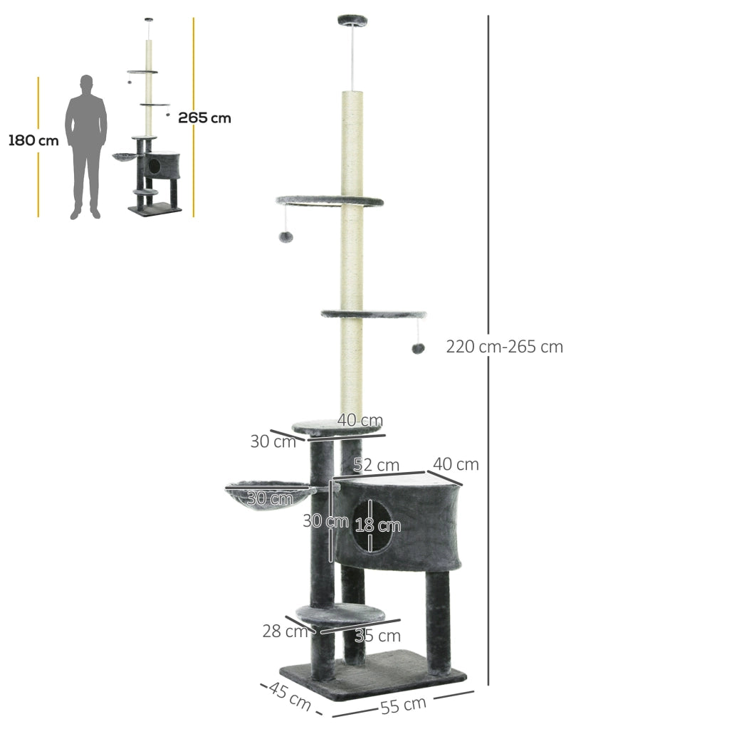 Albero tiragraffi per gatti ¨C zephmum ¨C Grigio scuro 220-265 cm