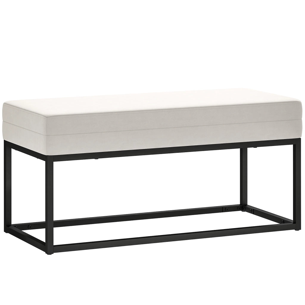 Panca da Ingresso ¨C Xylo ¨C Acciaio e Tessuto Vellutato Crema 94x42x44 cm