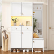 Vestiaire completo con panchina e armadio scarpe - Xylo - 120x180x33,5 cm - Bianco - 3 ganci, 5 ante, 2 cassetti, specchio